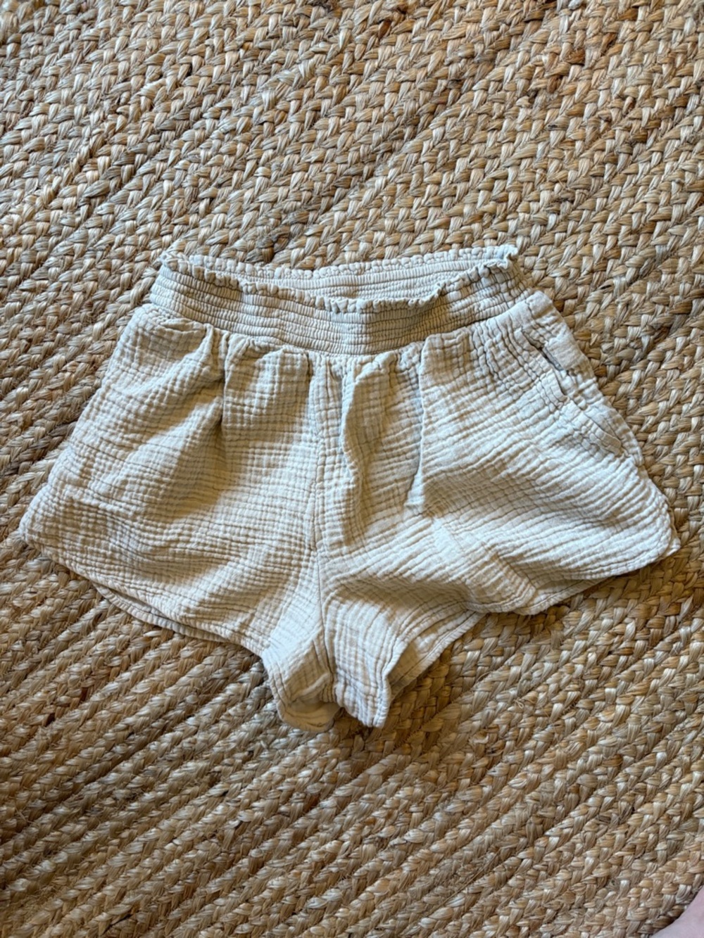 aerie Cream Waffle Gauze Athletic Shorts